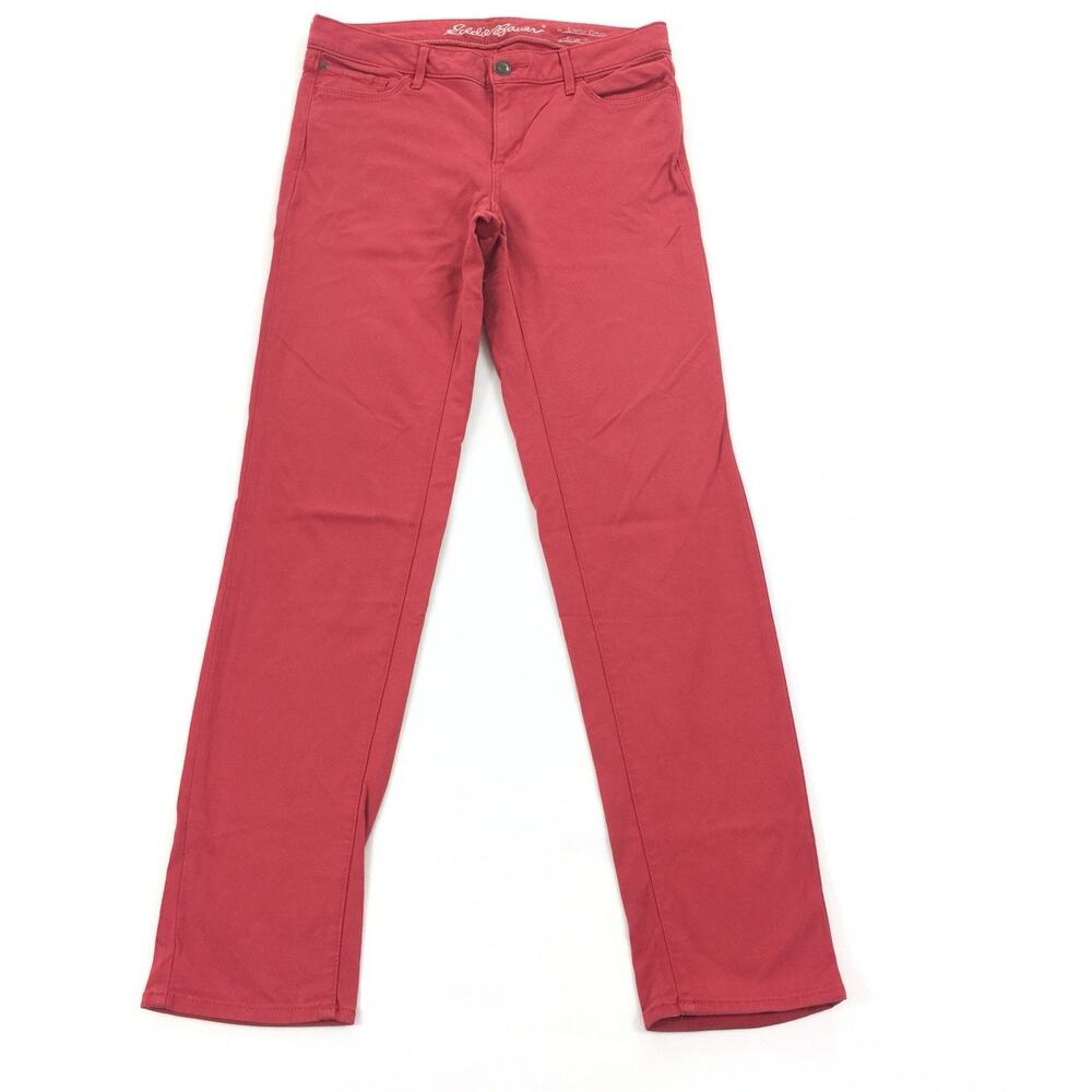 Eddie Bauer Slightly Curvy Slim Straight Jeans Pants Size 4 Womens Dark Rust Red